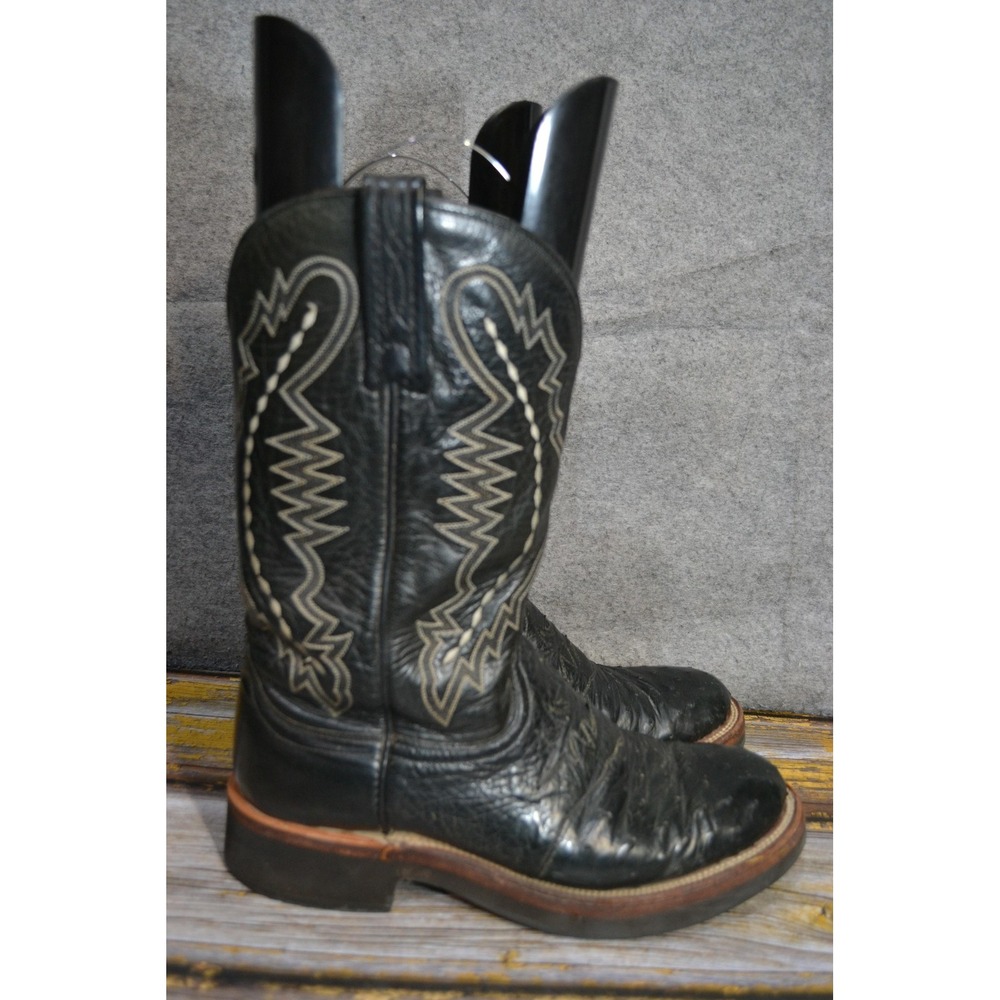 Lucchese 2000 Boots Womens 8 D Black Ostrich Print Western Round Toe Cowboy Work